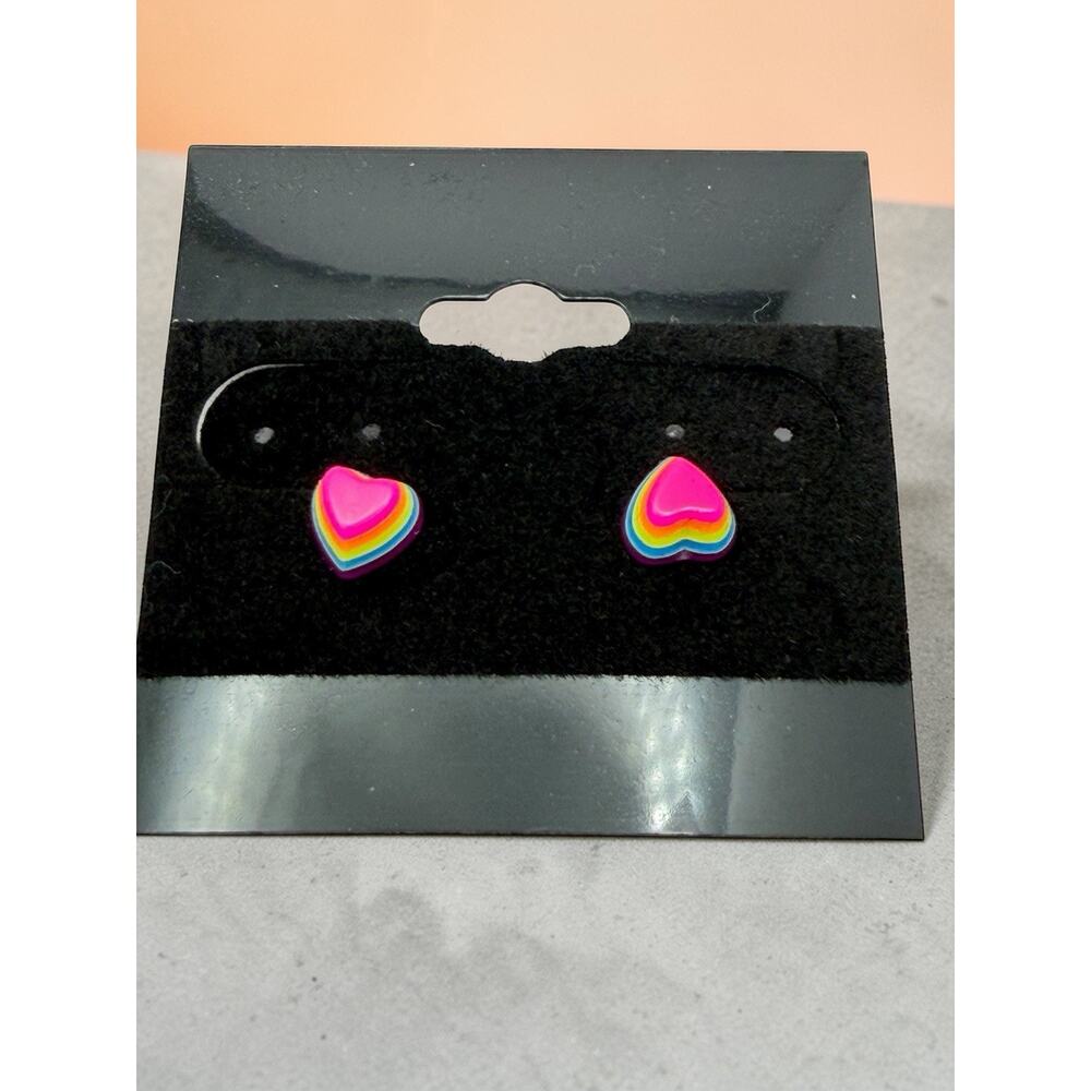 S925 Rainbow Heart Acrylic Stud Earrings Pink Multicolor Fashion Jewelry